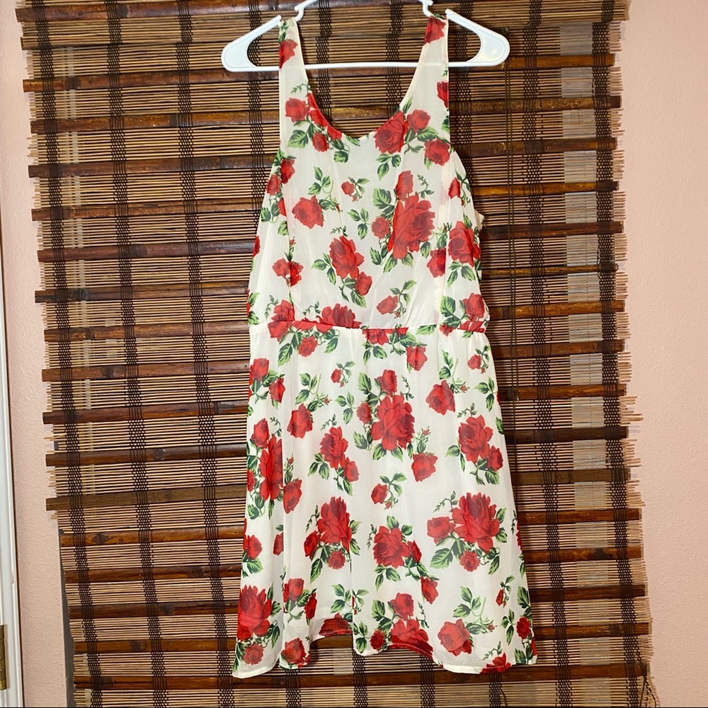 (H&M) Cream dress with red roses